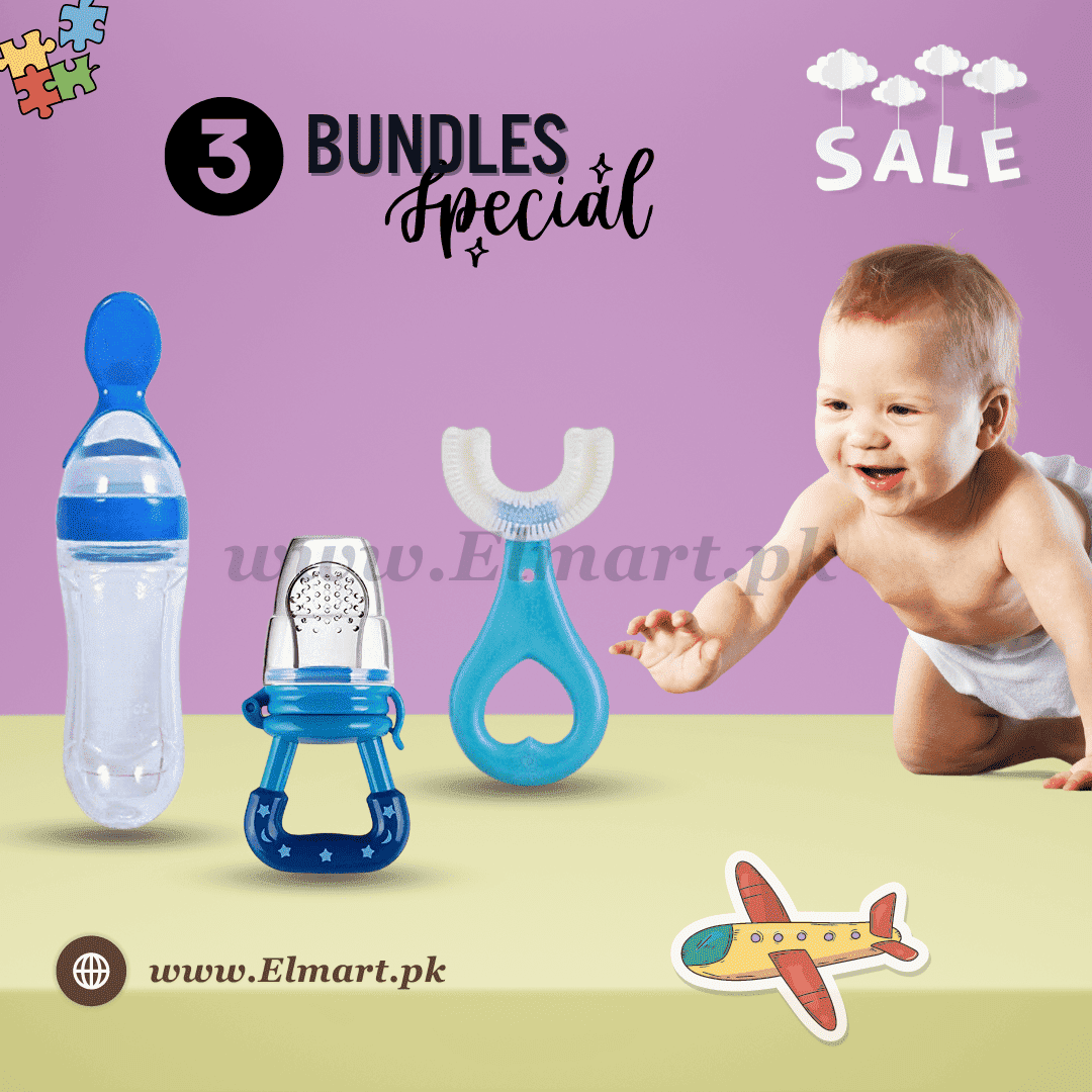 Elmart Combo Pack - Spoon Feeder, Fruit Pacifier & U Shape Brush