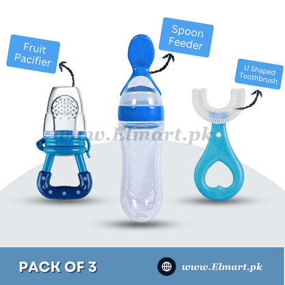 Elmart Combo Pack - Spoon Feeder, Fruit Pacifier & U Shape Brush